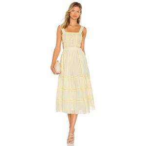 Tularosa Women's Eleanora Embroidered Dress Smocked Mellow Yellow Size M NWT